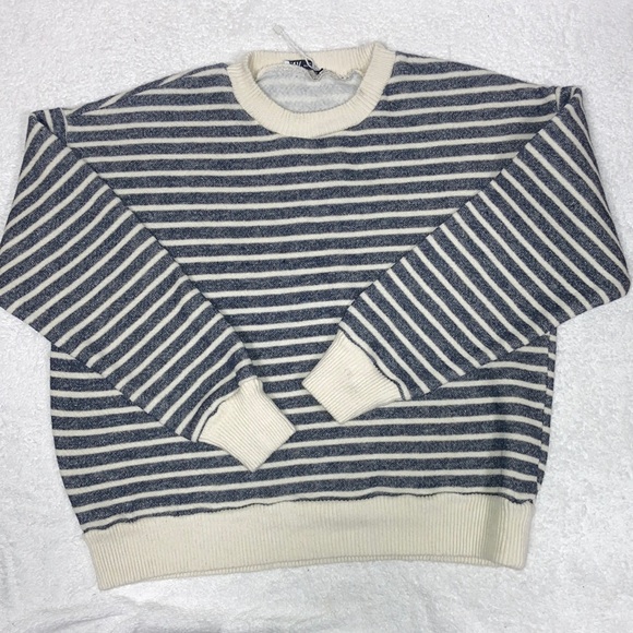 ZARA Striped Fleece Thick Knit Crewneck Sweatshirt women’s medium - Picture 1 of 7
